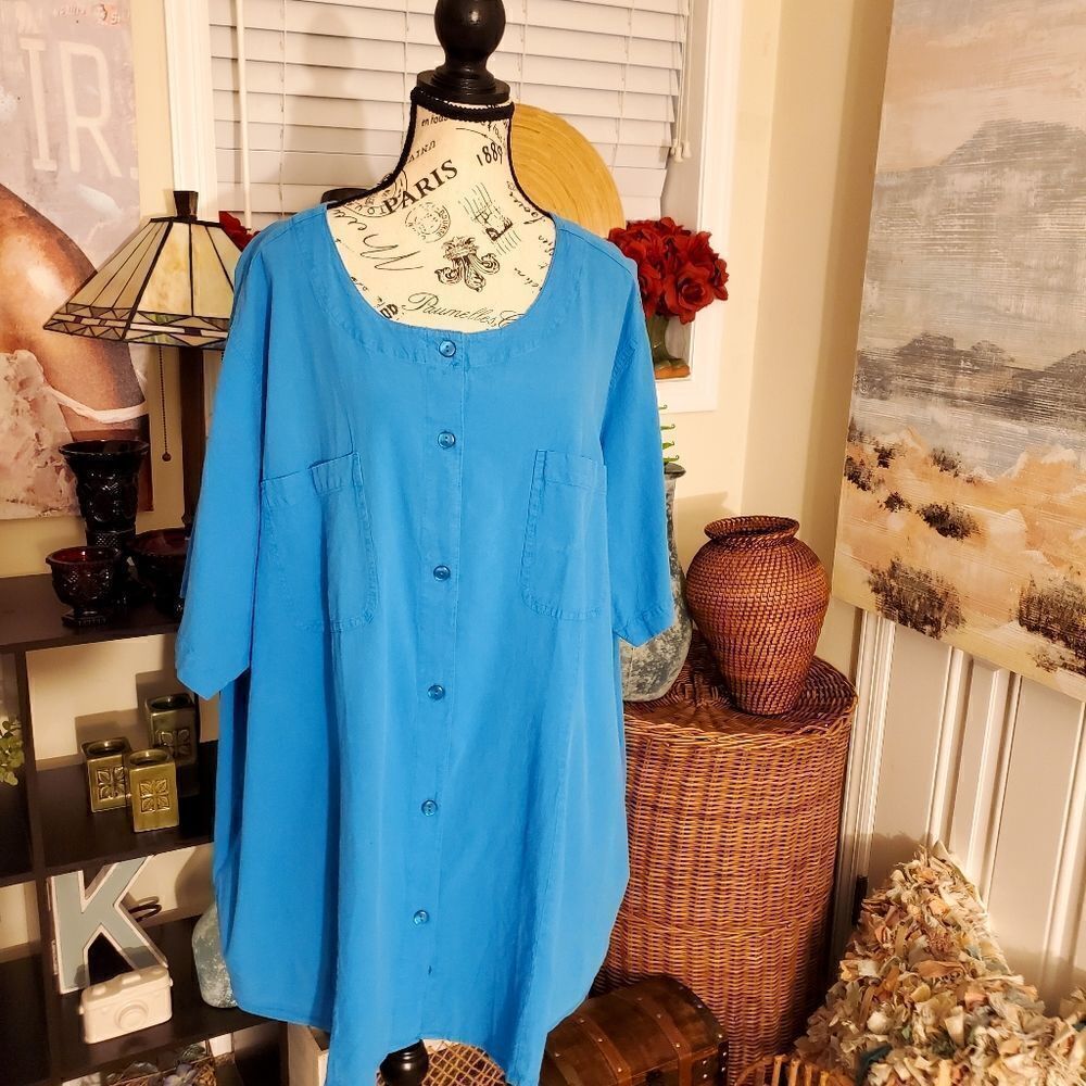 Vintage Woman Within Blue Relaxed Fit  Short Sleeve  Blouse  Sz 4x